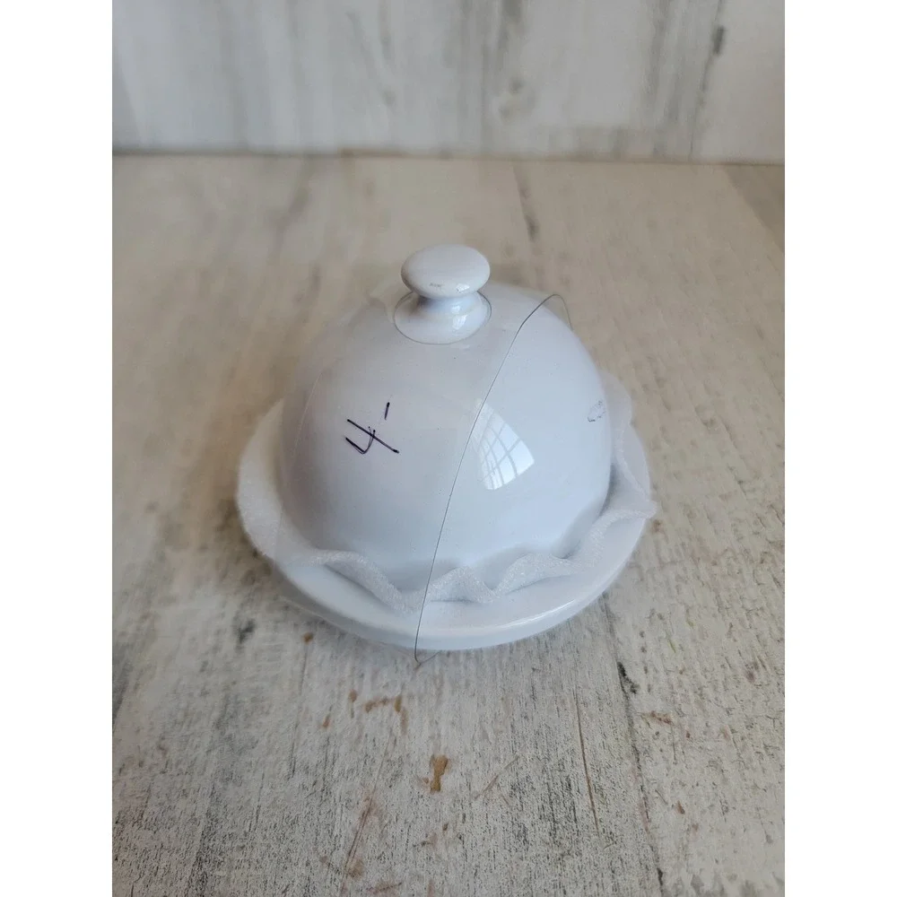 Pier one NEW mini white butter dish lidded kitchen home‎ decor unique